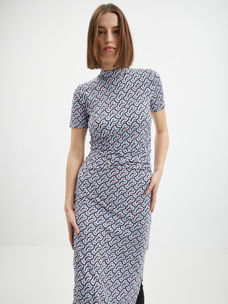 Orsay Svetlomodré dámske vzorované plášťové šaty s rozparkami ORSAY