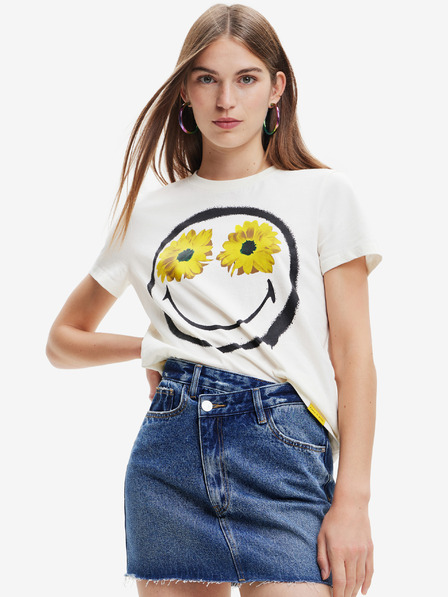 Desigual Biele dámske tričko Desigual Margarita Smiley