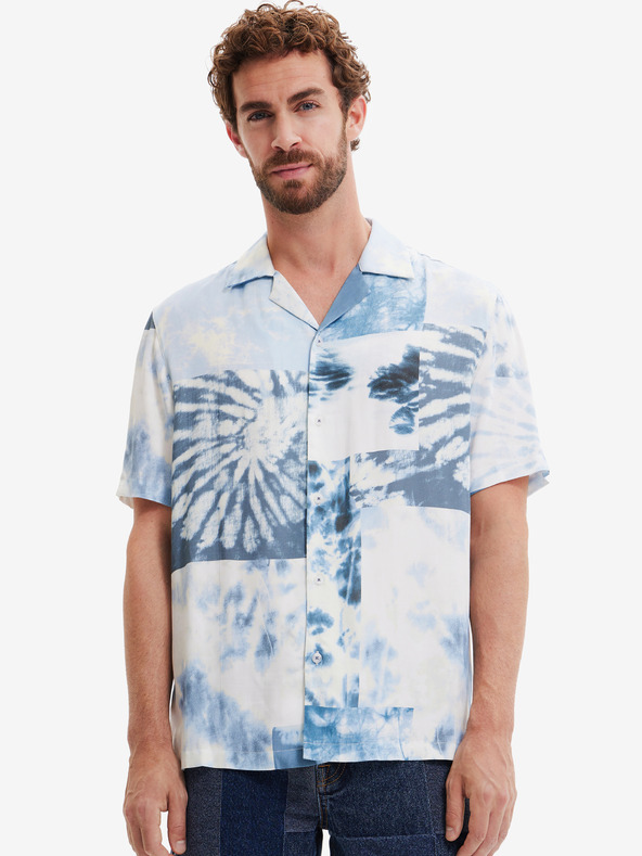 Desigual Biele pánske vzorované tričko Desigual Fresia