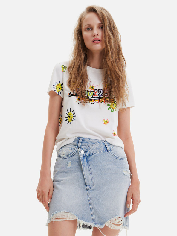 Desigual Biele dámske tričko s potlačou Desigual Margapepo