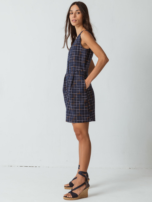 SKFK SKFK Leize Tmavomodré dámske kárované šaty