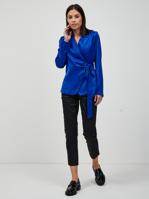 Orsay Tmavomodré saténové sako s viazaním ORSAY