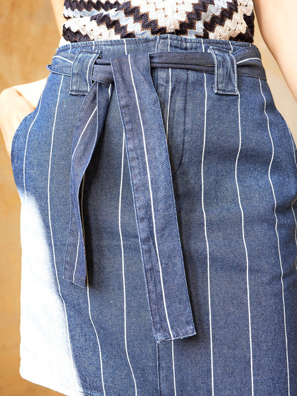 Orsay Modrá pruhovaná krátka džínsová sukňa so zaväzovaním ORSAY