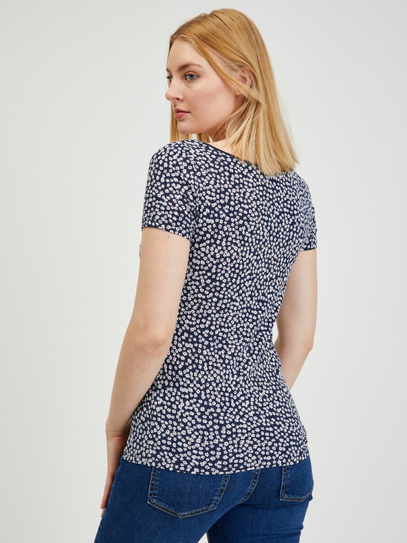 Orsay Tmavomodré dámske tričko s kvetmi ORSAY