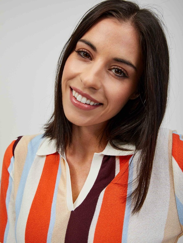 Orsay Oranžovo-krémový ľahký pruhovaný sveter s krátkym rukávom ORSAY