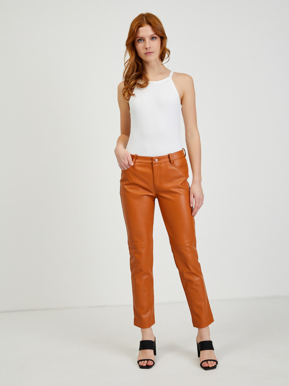 Orsay Hnedé dámske kožené nohavice ORSAY