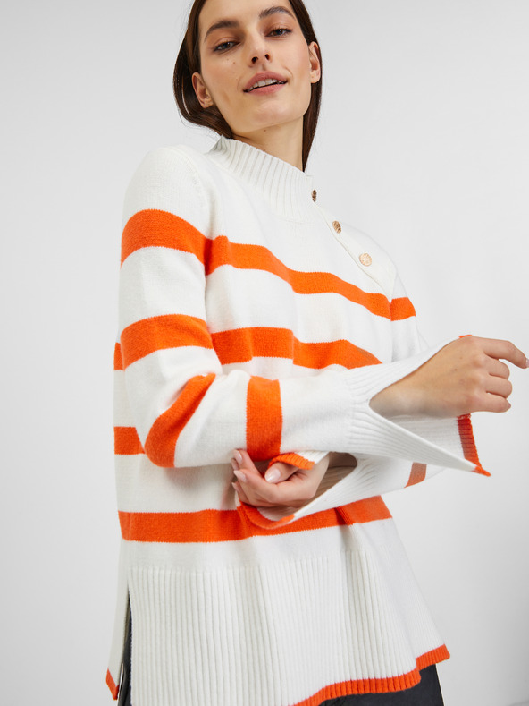 Orsay Oranžovo-biely dámsky pruhovaný sveter ORSAY