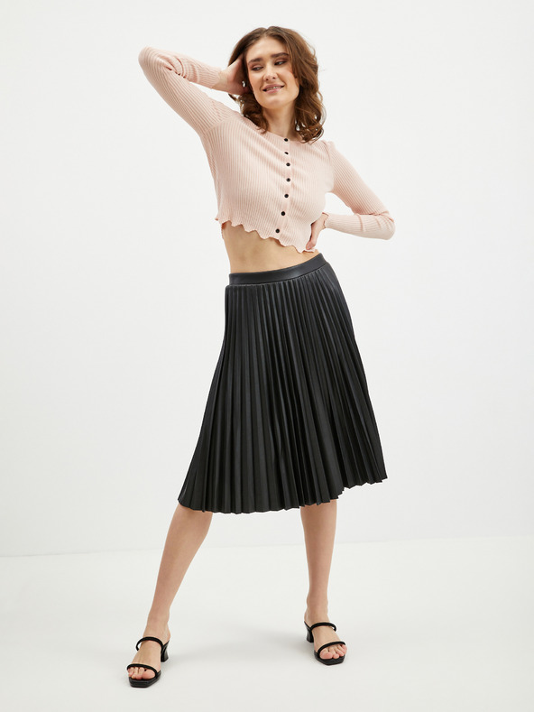 Orsay Čierna dámska koženková plisovaná sukňa ORSAY