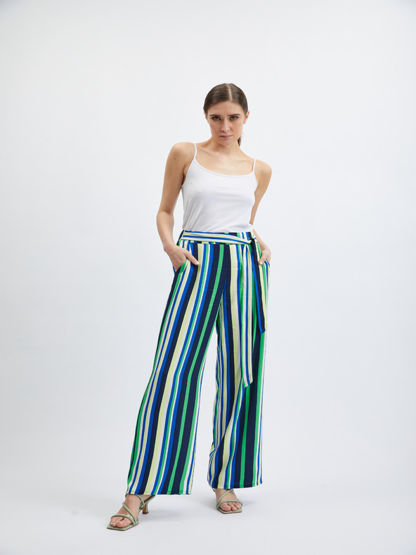 Orsay Zeleno-modré dámske pruhované široké nohavice ORSAY