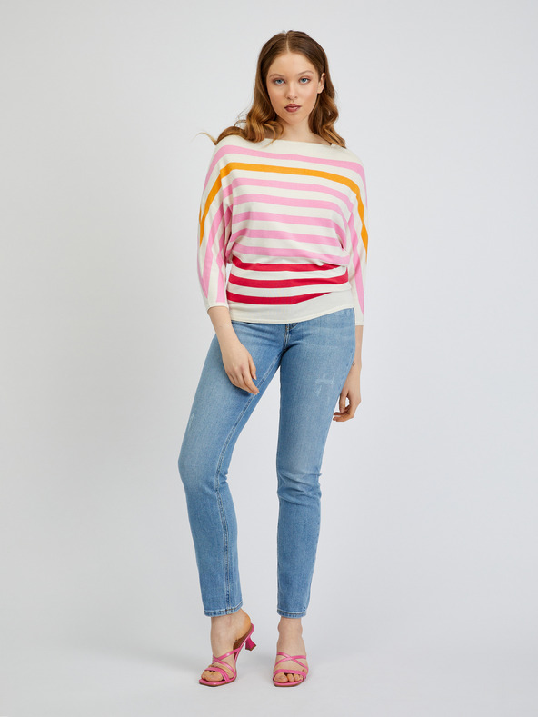 Orsay Ružovo-krémový dámsky pruhovaný sveter ORSAY