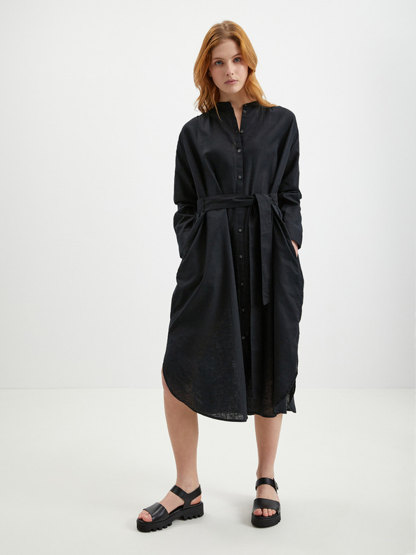 GAP Ľanové košeľové midi šaty GAP