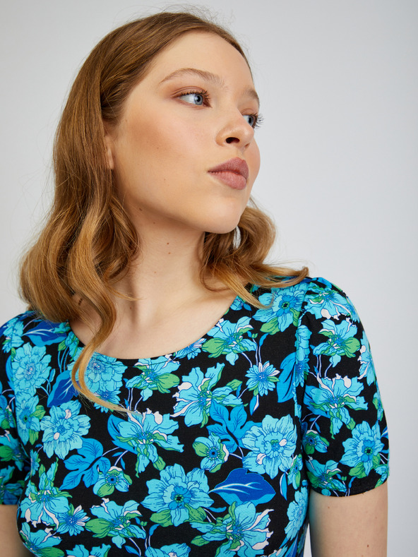 Orsay Modro-čierne dámske kvetované tričko ORSAY