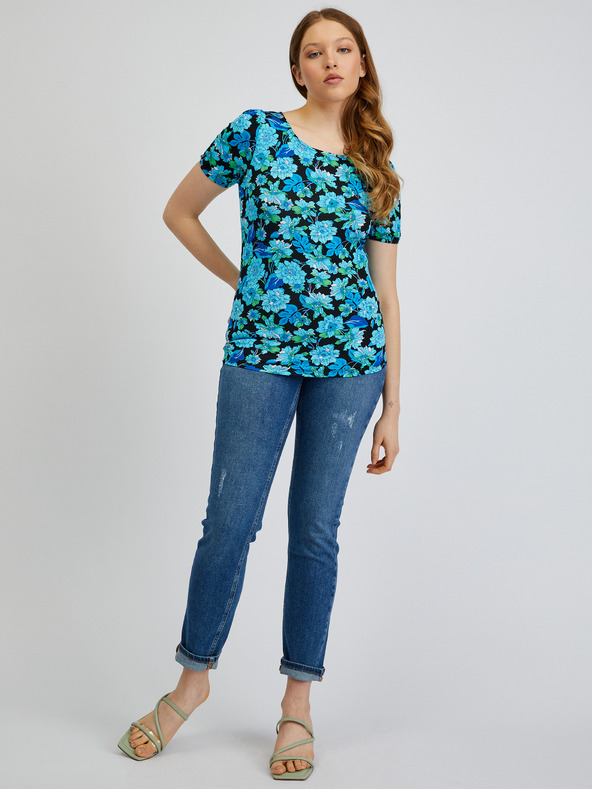 Orsay Modro-čierne dámske kvetované tričko ORSAY