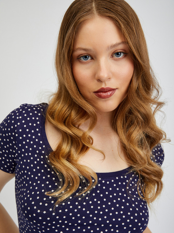 Orsay Tmavomodré dámske tričko ORSAY s bodkami