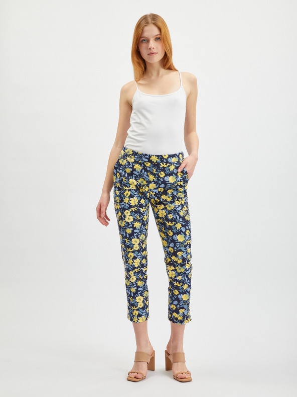 Orsay Žlto-modré dámske orezané nohavice s kvetinovým vzorom ORSAY