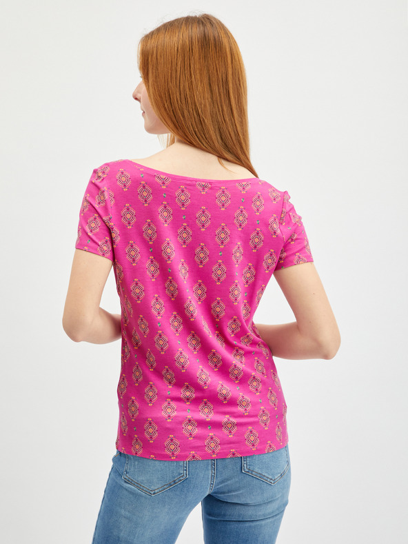 Orsay Tmavoružové dámske vzorované tričko ORSAY