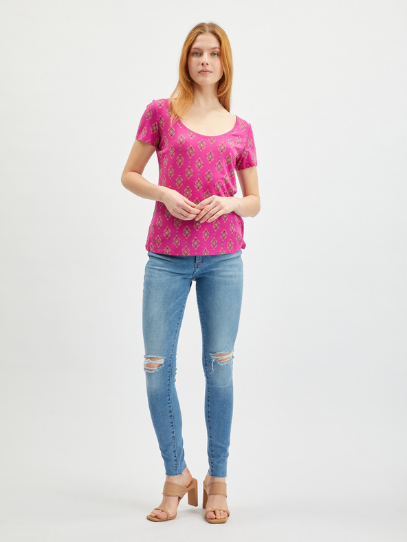 Orsay Tmavoružové dámske vzorované tričko ORSAY
