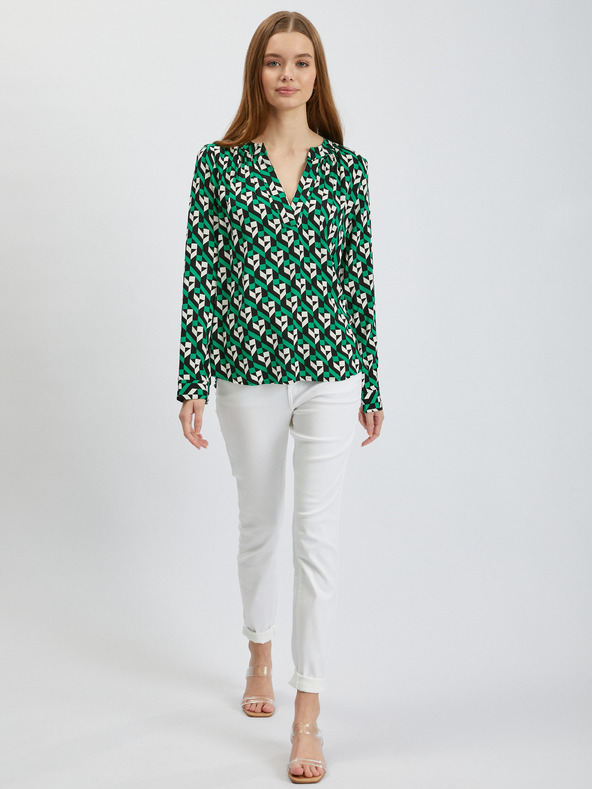 Orsay Bielo-zelená dámska vzorovaná blúzka ORSAY