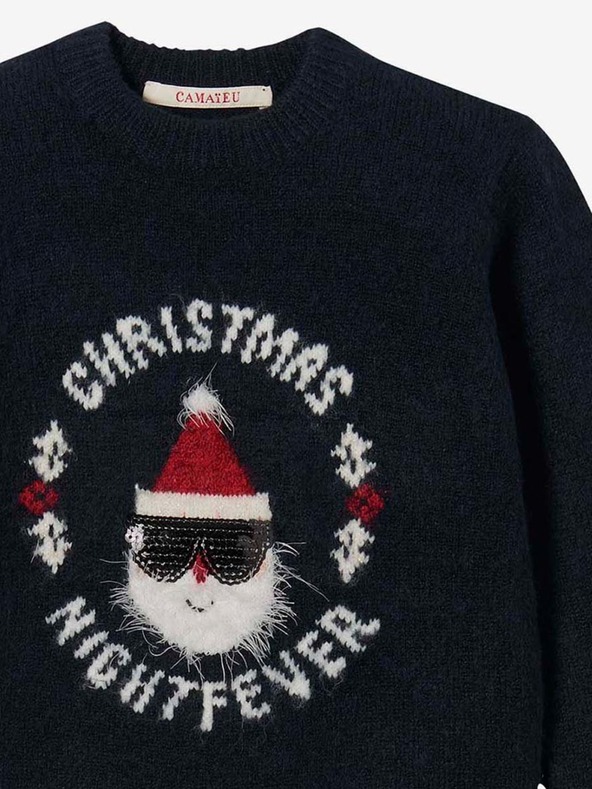 CAMAIEU Tmavomodrý dievčenský sveter s vianočným motívom CAMAIEU