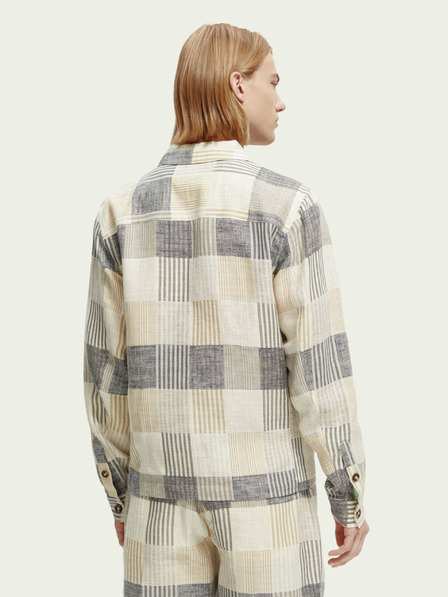 Scotch & Soda Scotch & Soda Šedo-krémové pánske košeľové sako z ľanového plátna