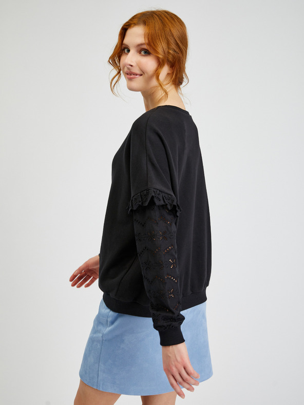 Orsay Čierny dámsky sveter s ozdobnými rukávmi ORSAY