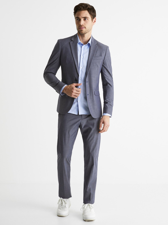 Celio Šedomodré pánske sako Celio Buchambray slim fit strihu