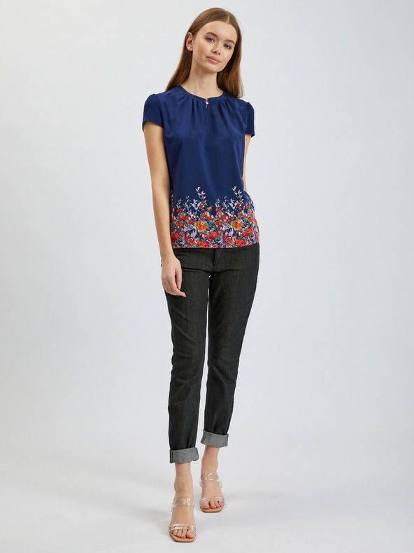 Orsay Tmavomodrá dámska kvetovaná blúzka ORSAY