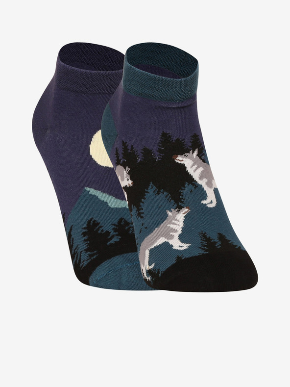 Dedoles Čierno-modré unisex veselé ponožky Dedoles Full moon wolf