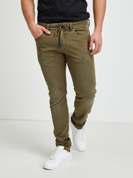 Diesel Khaki pánske roztrhané slim fit džínsy Diesel Thommer