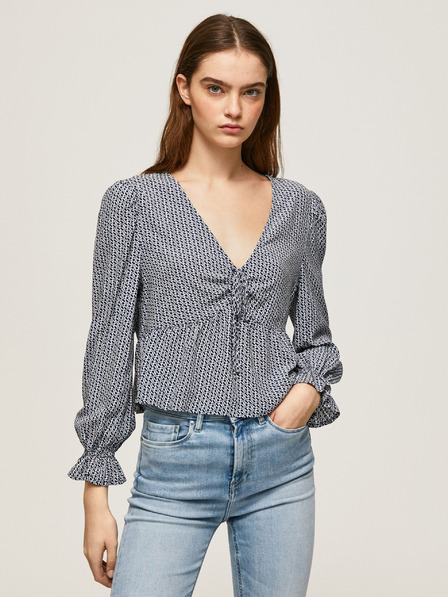Pepe Jeans Bielo-tmavomodrá dámska vzorovaná blúzka Pepe Jeans