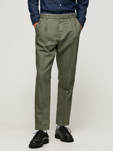 Pepe Jeans Pánske khaki spoločenské nohavice so zmesou ľanu Pepe Jeans