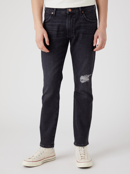 Wrangler Čierne pánske rovné roztrhané džínsy Wrangler