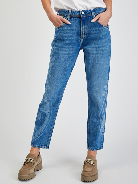 Pepe Jeans Modré dámske vzorované skrátené džínsy rovného strihu Pepe Jeans Violet Bandani