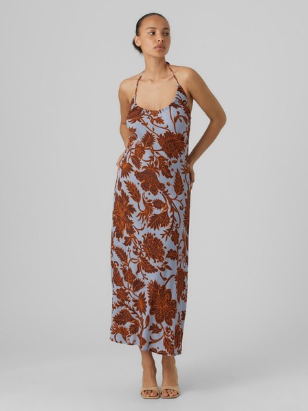 AWARE by VERO MODA Hnedomodré dámske vzorované maxi šaty AWARE by VERO MODA Fatal
