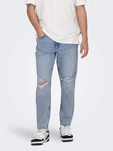 ONLY & SONS Modré pánske džínsy rovného strihu ONLY & SONS Avi