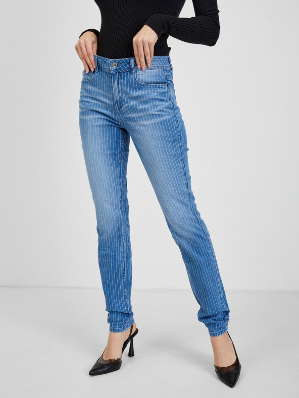 Orsay Modré dámske pruhované slim fit džínsy ORSAY