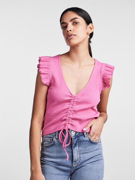 Pieces Ružové dámske crop top tričko Pieces Tegan