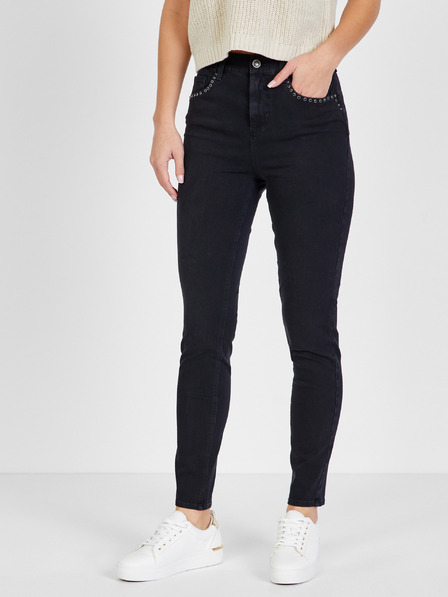 Liu Jo Čierne dámske slim fit džínsy s ozdobnými detailmi Liu Jo