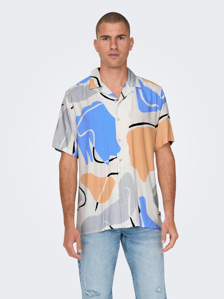 ONLY & SONS Krémová pánska vzorovaná košeľa s krátkym rukávom ONLY & SONS Dab