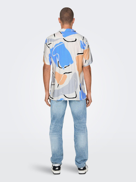 ONLY & SONS Krémová pánska vzorovaná košeľa s krátkym rukávom ONLY & SONS Dab