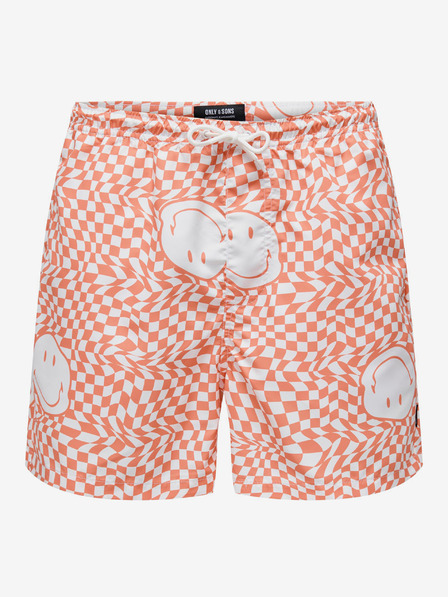 ONLY & SONS Oranžové pánske vzorované plavky ONLY & SONS Ted