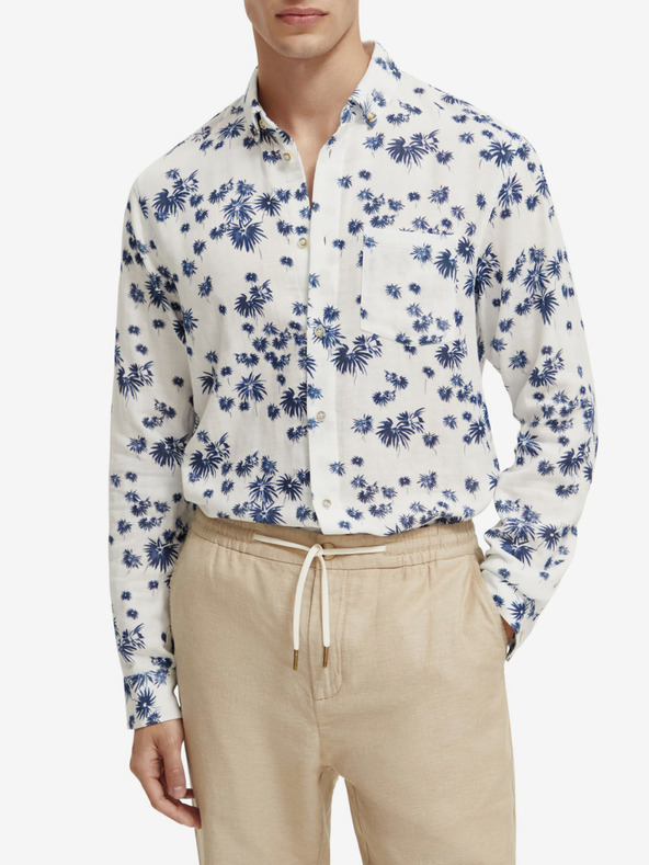 Scotch & Soda Biela pánska kvetinová košeľa Scotch & Soda