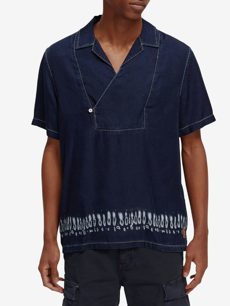 Scotch & Soda Tmavomodrá pánska džínsová batikovaná košeľa Scotch & Soda
