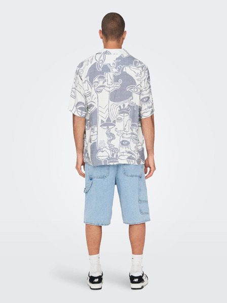 ONLY & SONS Bielo-modrá pánska vzorovaná košeľa s krátkym rukávom ONLY & SONS Den