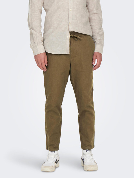 ONLY & SONS Hnedé pánske nohavice so zmesou ľanu ONLY & SONS Linus