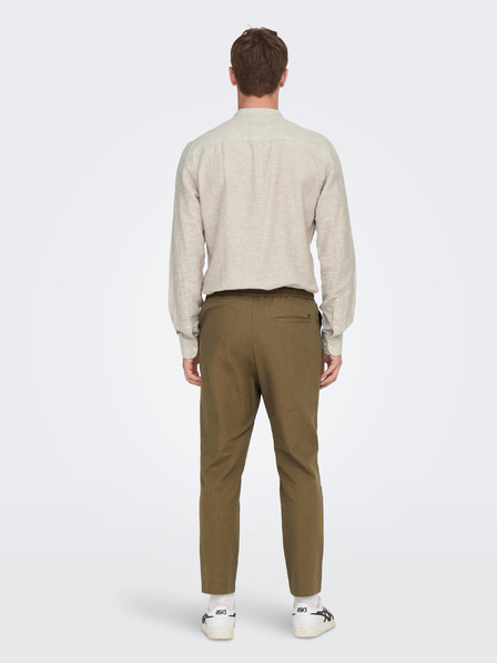 ONLY & SONS Hnedé pánske nohavice so zmesou ľanu ONLY & SONS Linus