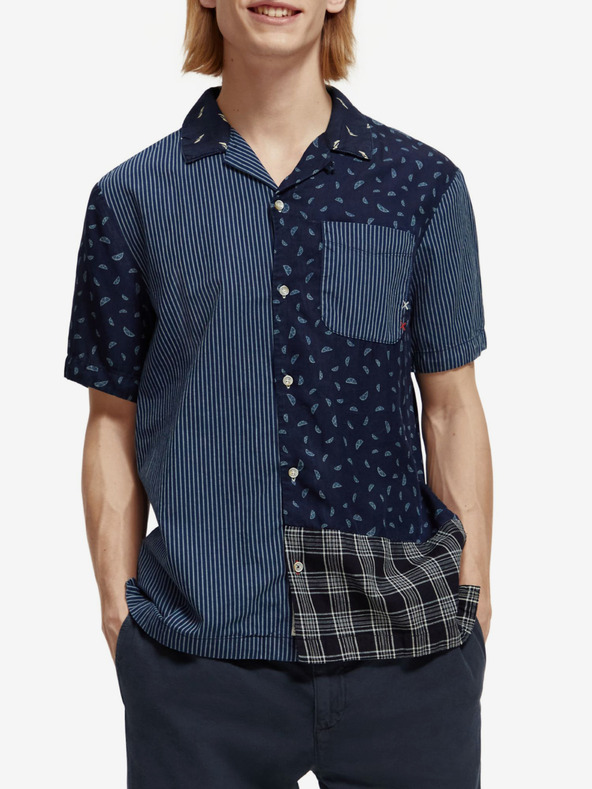 Scotch & Soda Tmavomodré pánske vzorované tričko s krátkym rukávom Scotch & Soda