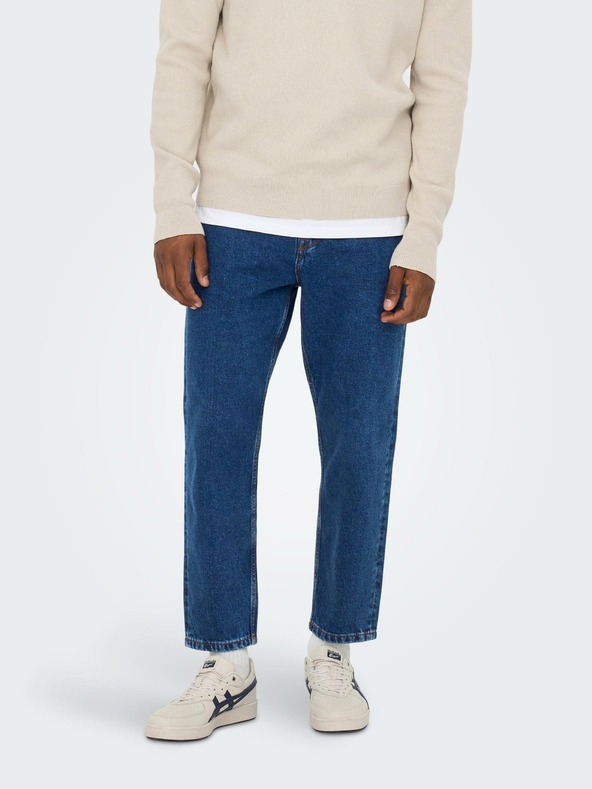 ONLY & SONS Modré pánske džínsy rovného strihu ONLY & SONS Savi