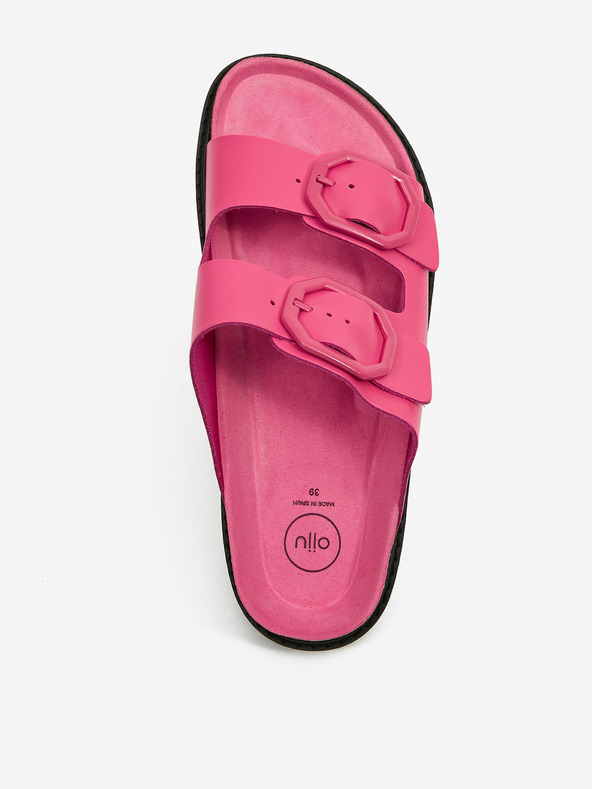 Ojju Ružové dámske kožené papuče na platforme OJJU