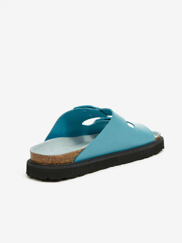 Ojju Tyrkysové dámske kožené papuče na platforme OJJU